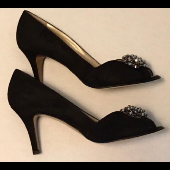 Peter Kaiser Black Suede Embellished Open Toe Heel - Picture 3 of 7